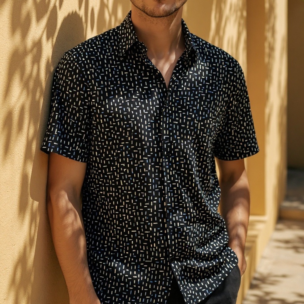Barry Bricken Silk Blend‎ Geometric Print Button Down Shirt Men’s Large